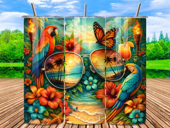 Download Summer Parrot Tropical Beach Tumbler PNG - Beach tumbler png Collection